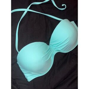 NEW H2Oh Turquoise Padded Push-up Macrame Back Halter Bikini Top,‎ Large